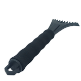 Black ice scraper with textured blade on a white background