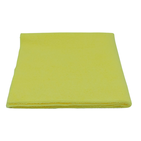 Yellow microfibre towel on a white background