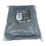 Grey XL twisted loop drying towel in a clear plastic bag with a Squid brand label on a white background
